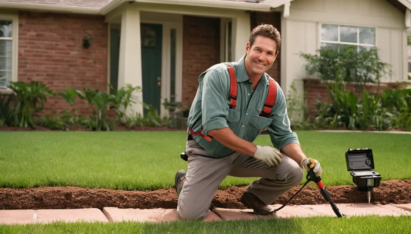A provider inspecting the foundation edge of a brick ranch home near Prosper